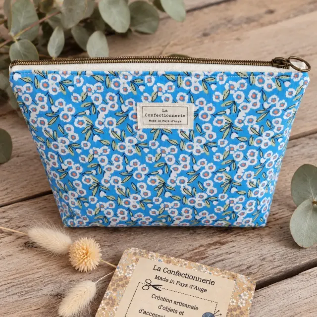Trousse de toilette – Doublure imperméable – Bleu fleuri
