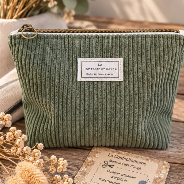 Trousse triangle - format moyen - Velours kaki